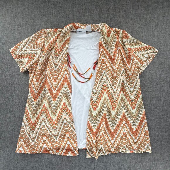 Alfred‎ Dunner 2 piece Chevron Top White Tank Orange Green Tan  Necklace Small - Picture 1 of 10